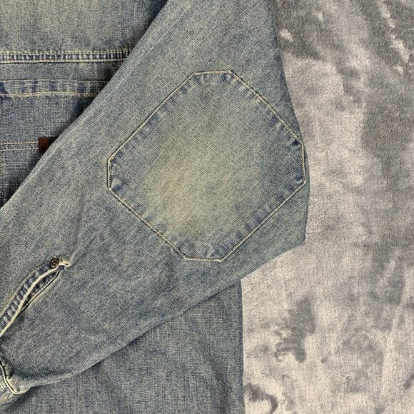 Vtg Bugle Boy Jean Co Denim Button Up Shirt Snap Button Men's XL Elbow Patch - Picture 3 of 8